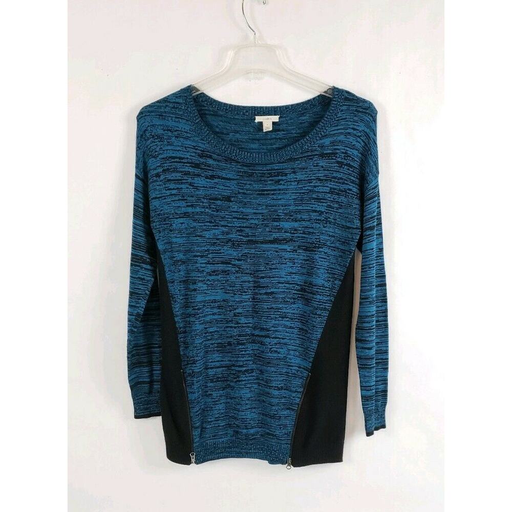 Caslon Sweater SIZE S Womens Black Turquoise Blue Colorblock Crewneck Pullover